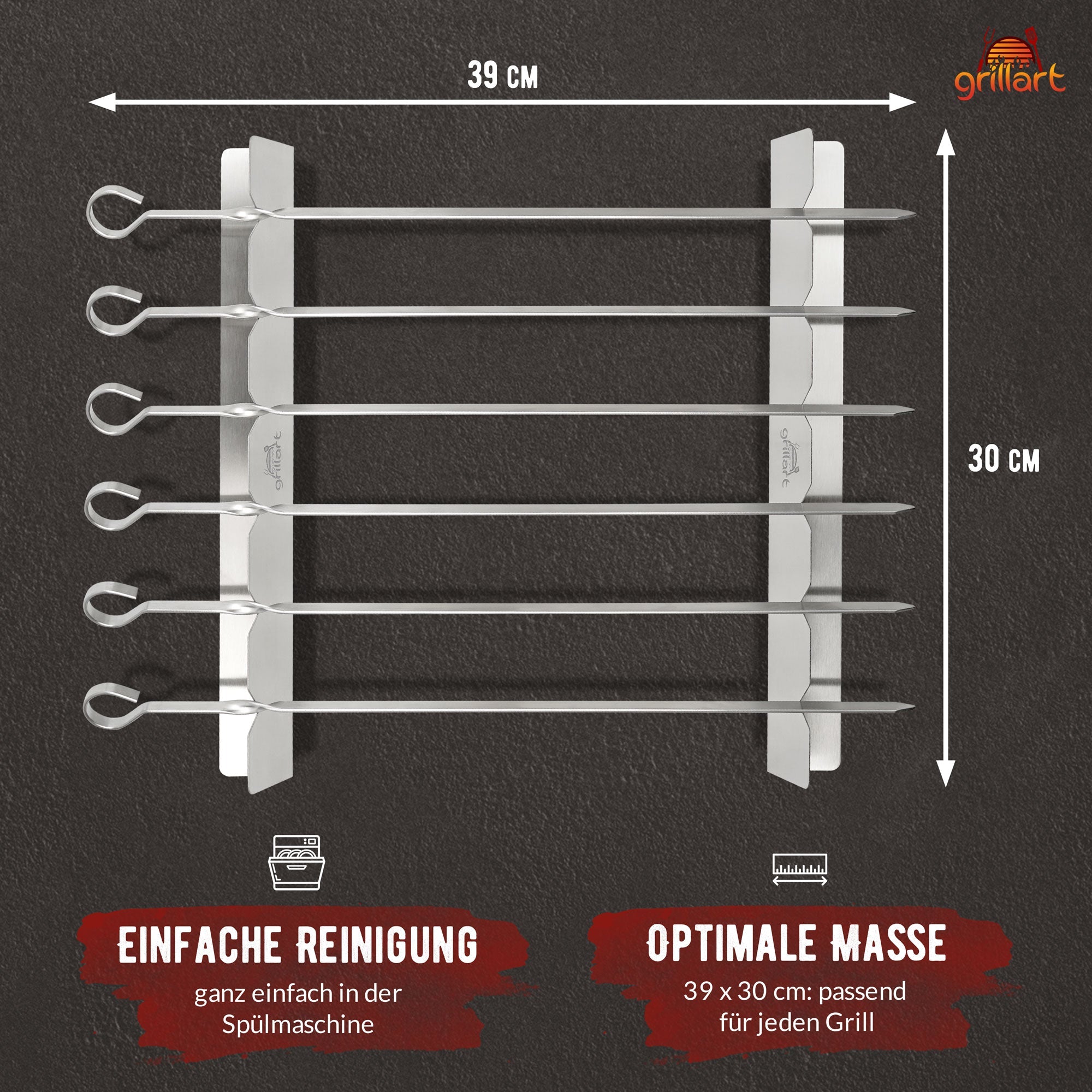 Premium Schaschlikspieße aus Edelstahl mit Gestell - grillart®