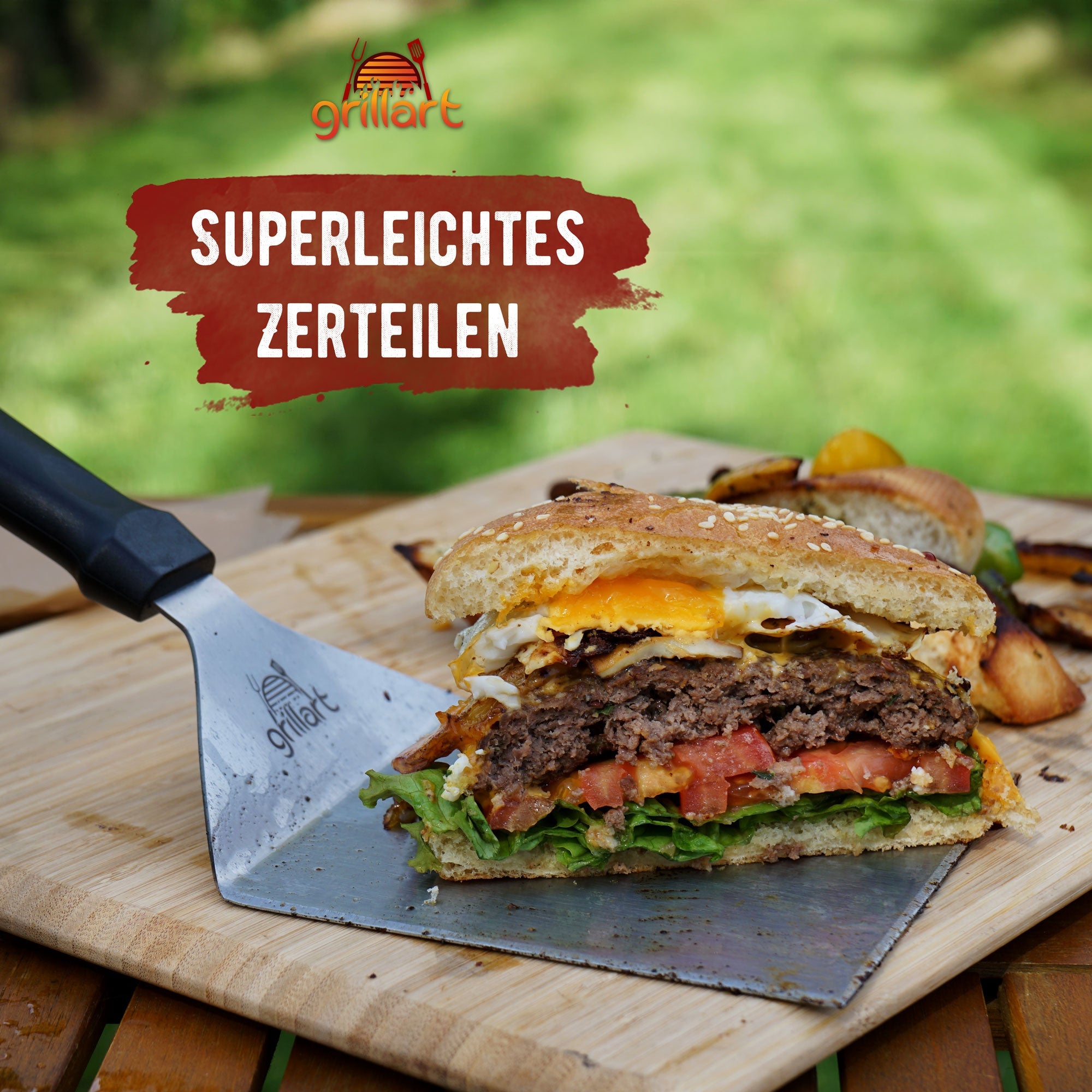 Premium Grillspachtel Set aus hochwertigem Edelstahl für Smashed Burger inkl. 30 Stk Burgerpapier – Grillspachtel für Plancha & Teppanyaki - grillart®