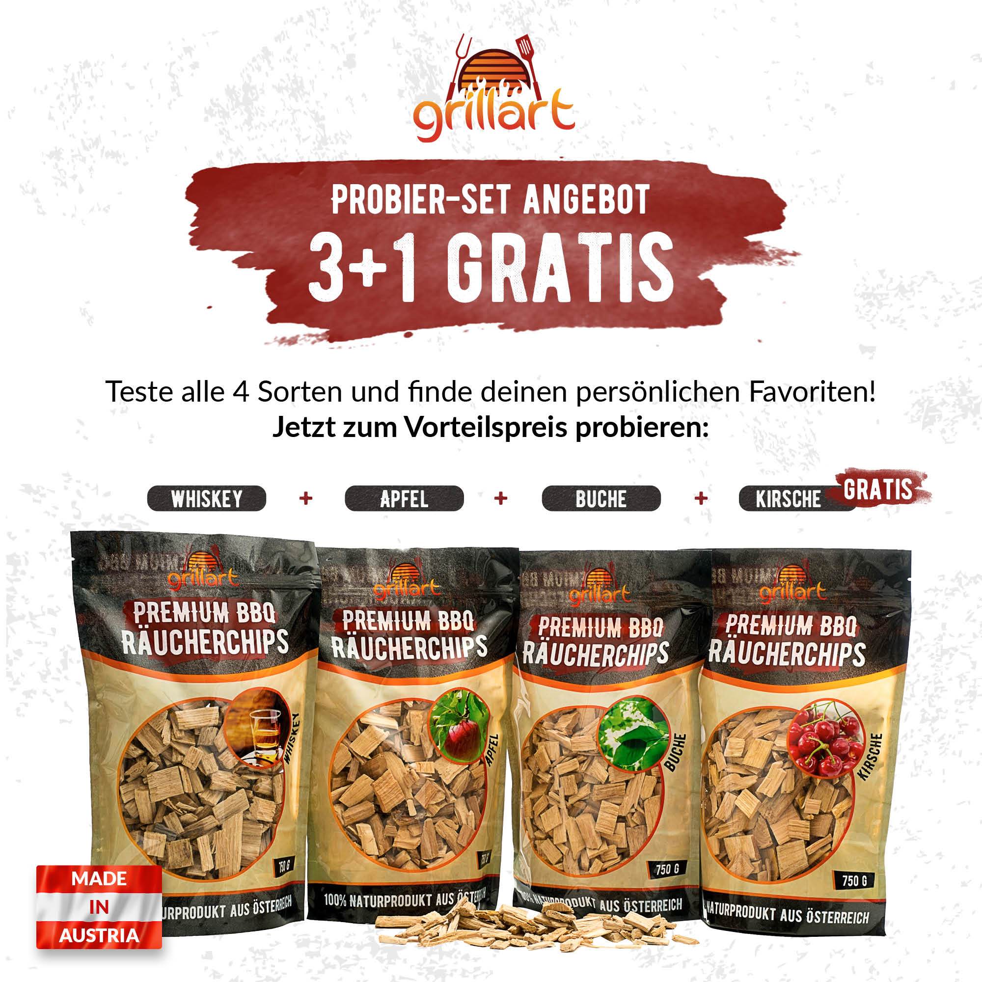 4er Set XL Premium Räucherchips Mix - Sehr Rauchaktives Räucherholz / Holzhackschnitzel - Vorteilspack