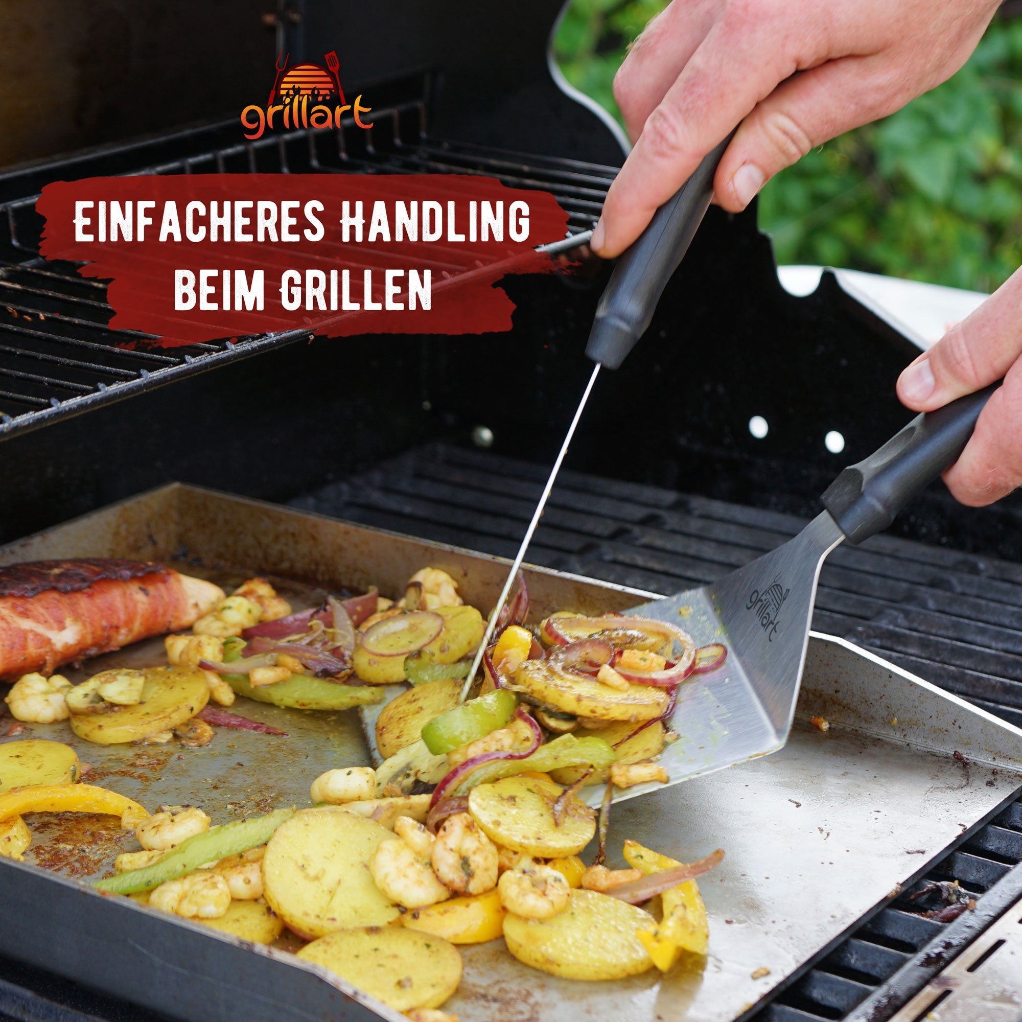 Premium Grillspachtel Set aus hochwertigem Edelstahl für Smashed Burger inkl. 30 Stk Burgerpapier – Grillspachtel für Plancha & Teppanyaki - grillart®