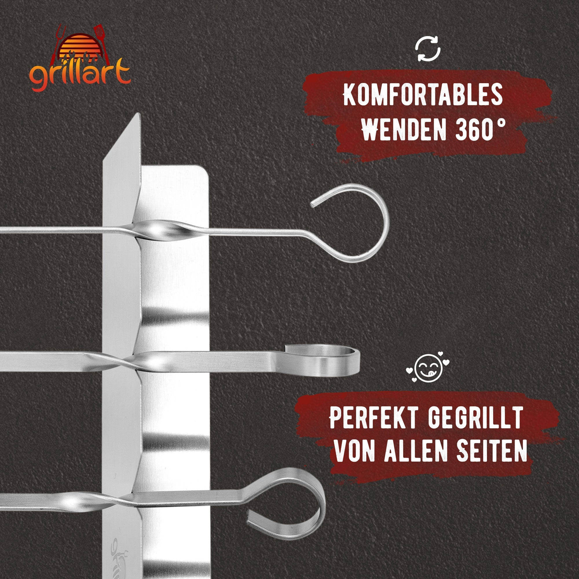 Premium Schaschlikspieße aus Edelstahl mit Gestell - grillart®